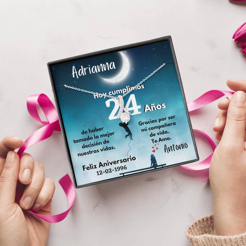 Collar para Regalo de Aniversario de Bodas - Collar Lazo con piedra - personaliza la tarjeta con los años y la fecha de la boda. Jewelry 