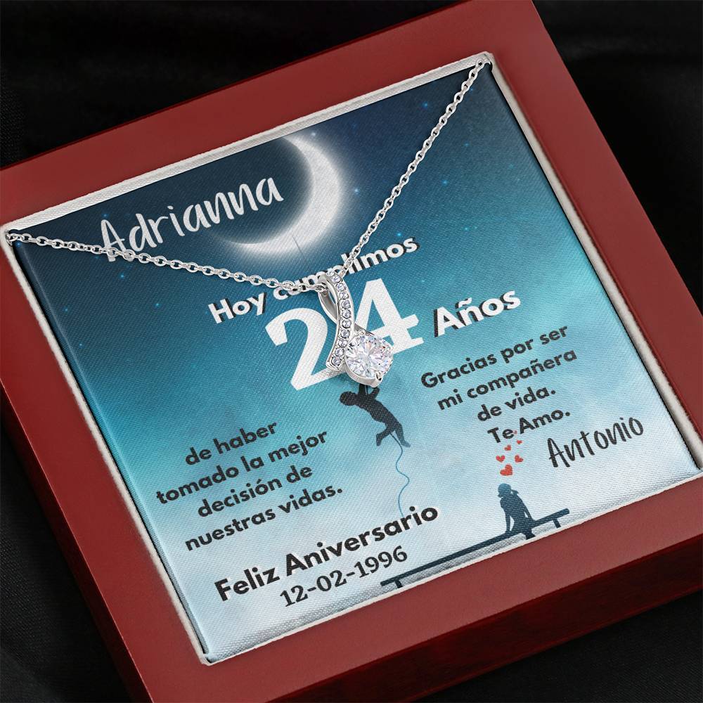 Collar para Regalo de Aniversario de Bodas - Collar Lazo con piedra - personaliza la tarjeta con los años y la fecha de la boda. Jewelry ShineOn Fulfillment Caja de Madera de Lujo con Luz Mahogany 