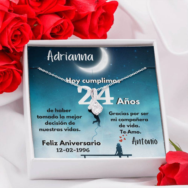 Collar para Regalo de Aniversario de Bodas - Collar Lazo con piedra - personaliza la tarjeta con los años y la fecha de la boda. Jewelry 