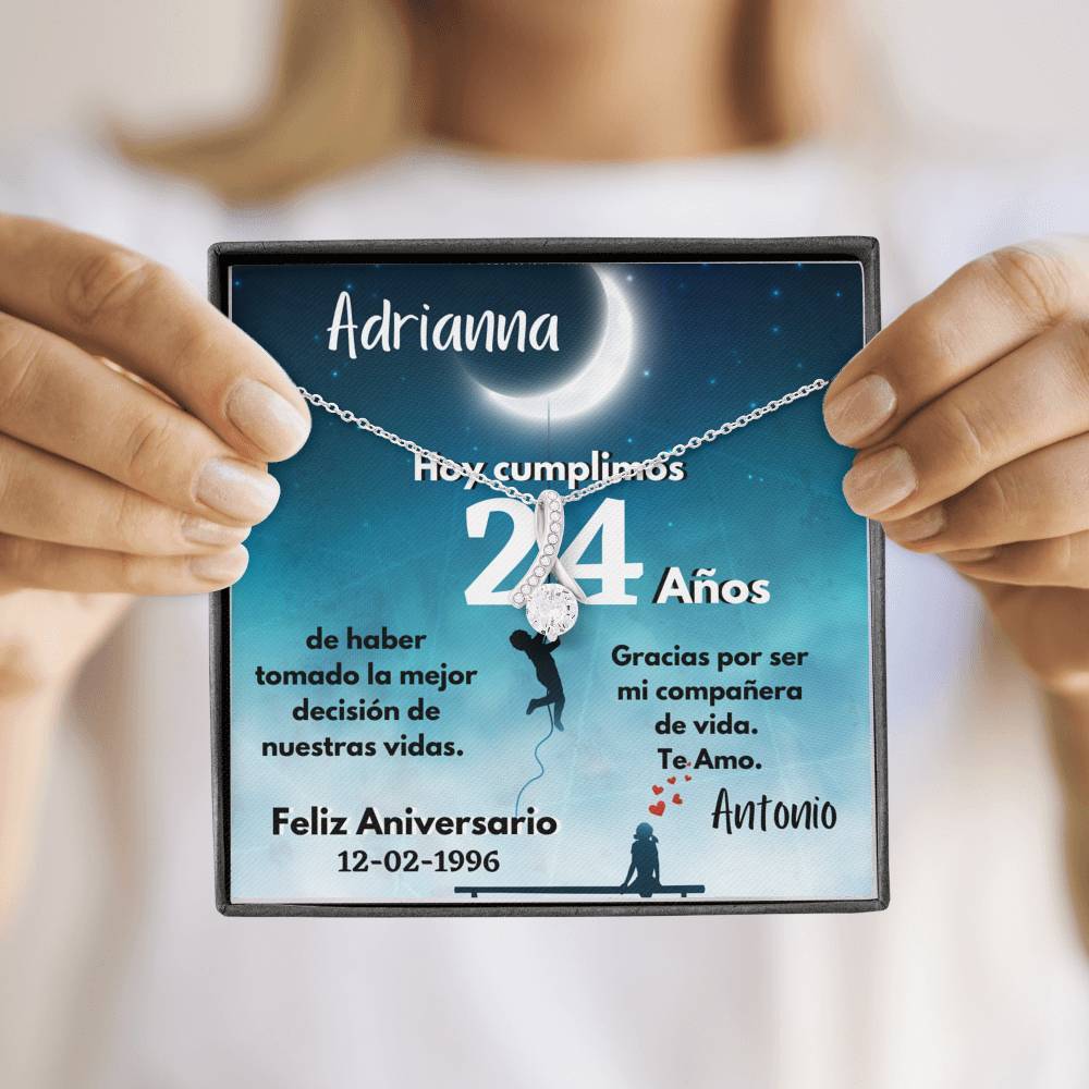 Collar para Regalo de Aniversario de Bodas - Collar Lazo con piedra - personaliza la tarjeta con los años y la fecha de la boda. Jewelry 