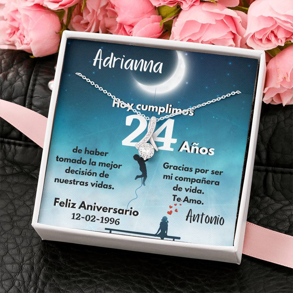 Collar para Regalo de Aniversario de Bodas - Collar Lazo con piedra - personaliza la tarjeta con los años y la fecha de la boda. Jewelry 