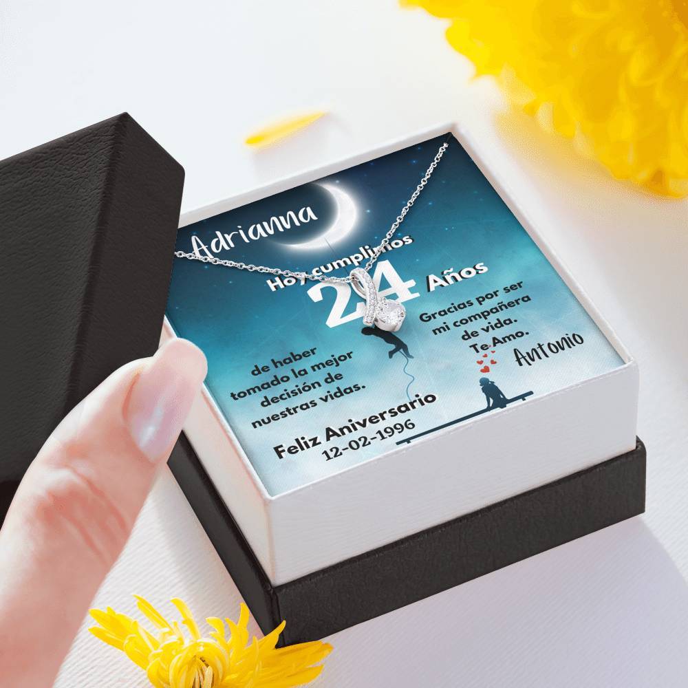 Collar para Regalo de Aniversario de Bodas - Collar Lazo con piedra - personaliza la tarjeta con los años y la fecha de la boda. Jewelry 