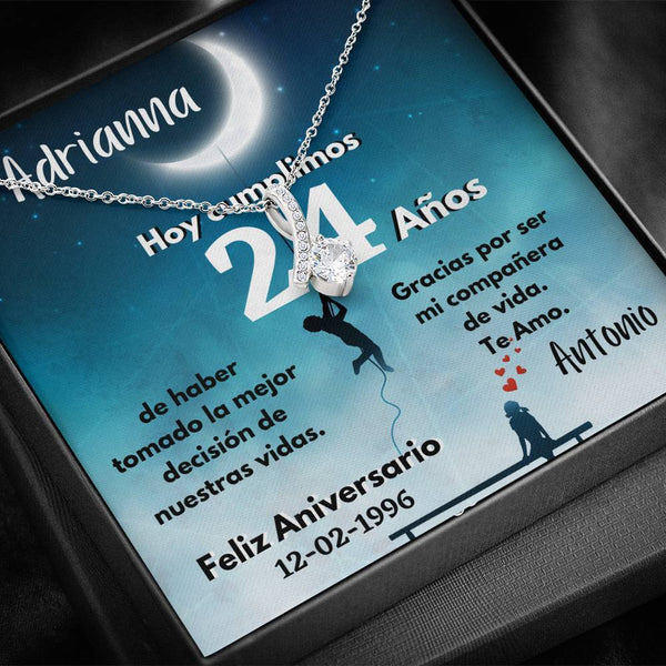 Collar para Regalo de Aniversario de Bodas - Collar Lazo con piedra - personaliza la tarjeta con los años y la fecha de la boda. Jewelry 