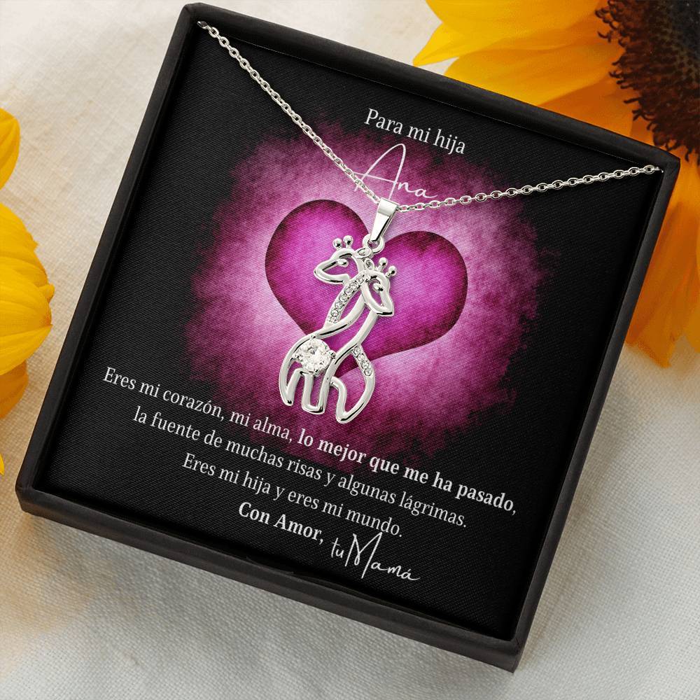 Collar para tu Hija, un regalo especial para que ella sienta cuanto la amas - collar jirafas en oro blanco y oro amarillo. Personaliza la tarjeta. Jewelry 