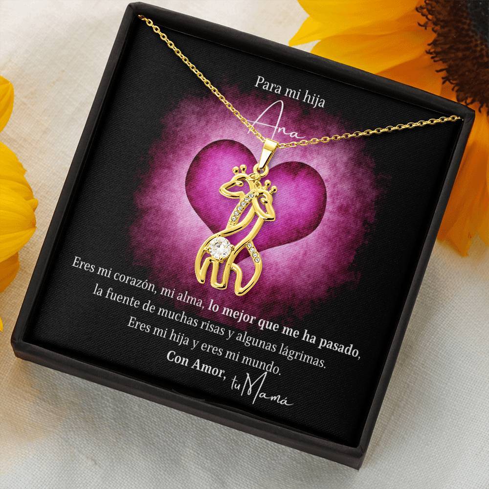 Collar para tu Hija, un regalo especial para que ella sienta cuanto la amas - collar jirafas en oro blanco y oro amarillo. Personaliza la tarjeta. Jewelry 