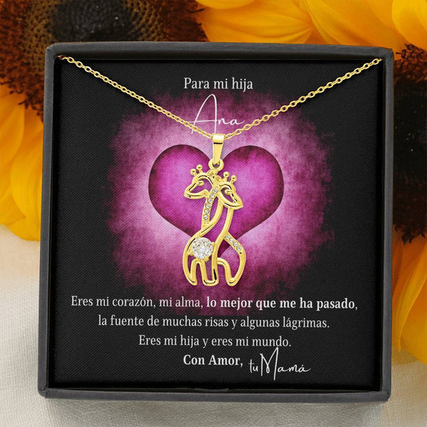 Collar para tu Hija, un regalo especial para que ella sienta cuanto la amas - collar jirafas en oro blanco y oro amarillo. Personaliza la tarjeta. Jewelry 