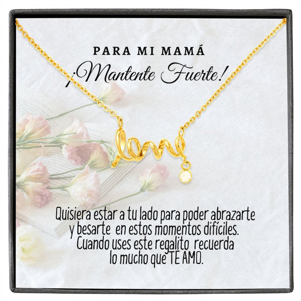 Collar Personalizado con tarjeta y mensaje para mi Mamá: Mantente Fuerte! Collar Love por siempre Jewelry 18k Yellow Gold Scripted Love 