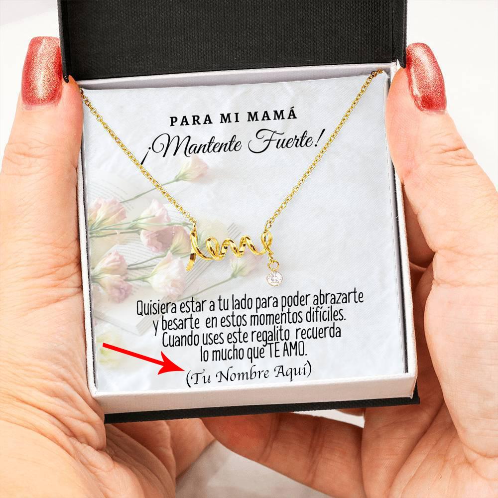 Collar Personalizado con tarjeta y mensaje para mi Mamá: Mantente Fuerte! Collar Love por siempre Jewelry ShineOn Fulfillment 18k Yellow Gold Scripted Love 