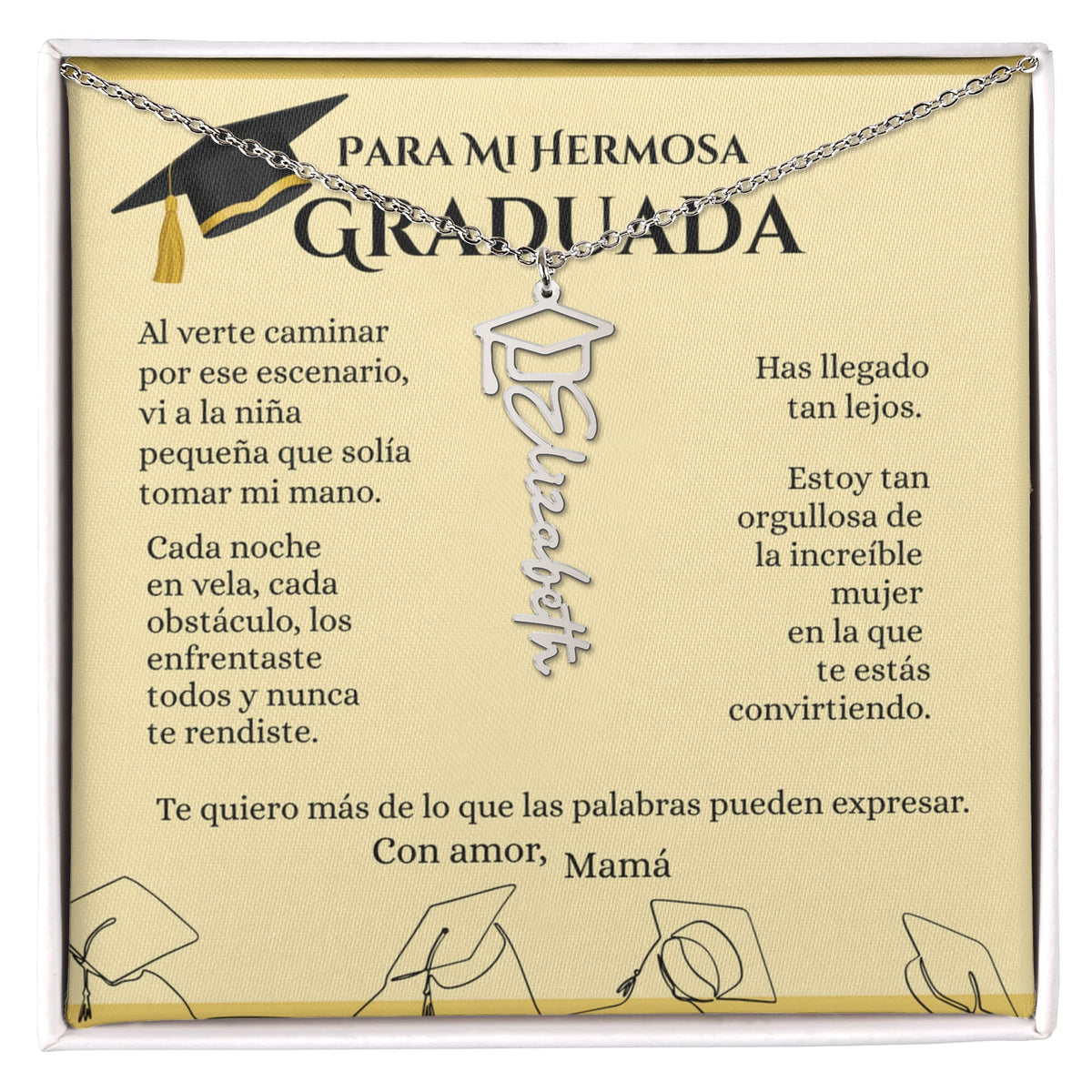 Collar Personalizado de Graduación con Nombre – Regalo Emotivo para Graduada | Joyería con Birrete | Recuerdo de Logro y Nuevos Comienzos Jewelry Acero inoxidable pulido Caja de regalo Incluida 