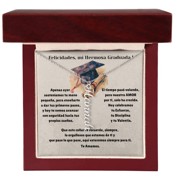 Collar Vertical Personalizado con Nombre – Regalo Emotivo de Graduación para Ella Jewelry Acero inoxidable pulido Caja de madera Mahogany con luz Led 
