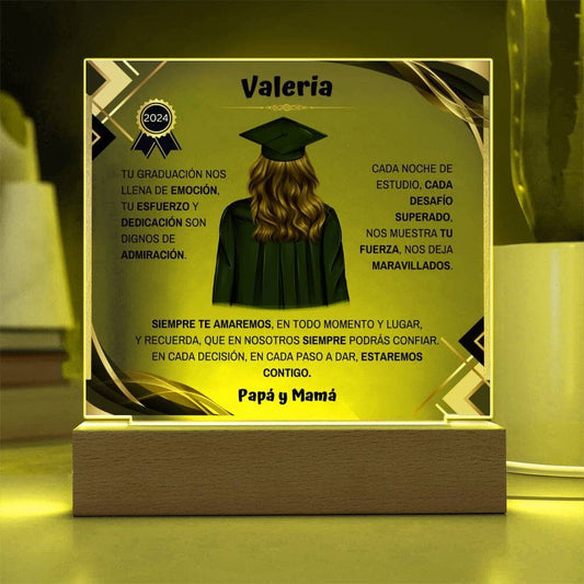 Conmemora su Graduación: Placa Acrílica Iluminada y Personalizada Acrylic/Square Acrílico con base de madera y LUZ LED 