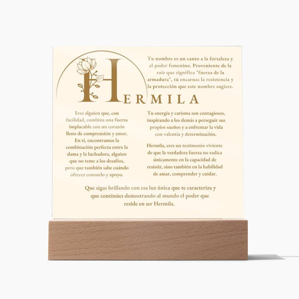 Coraza de Luz: El Poder de Hermila - Acrílico con luz Led para Hermila Acrylic/Square ShineOn Fulfillment Acrílico Premium Base de Madera Con LUZ LED 