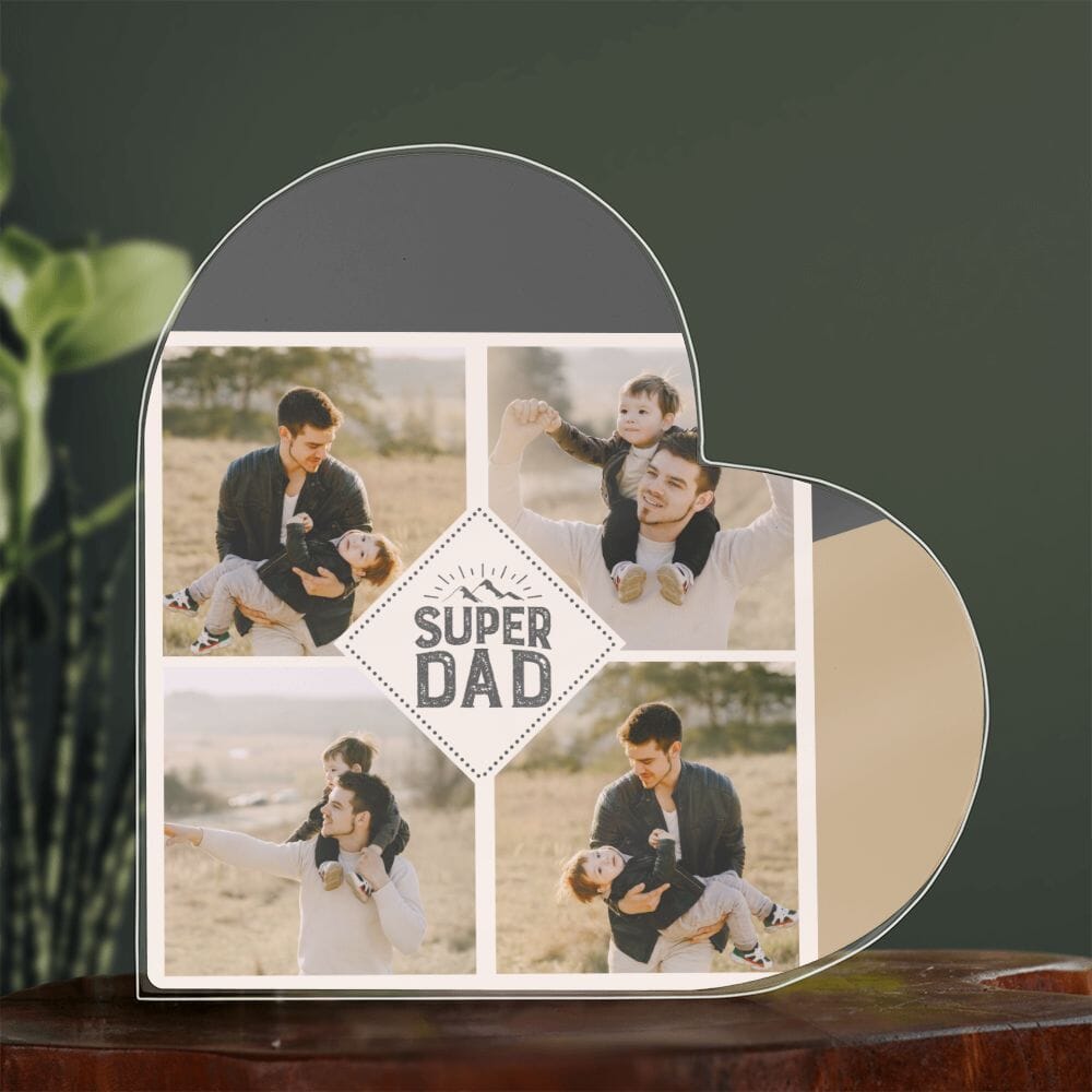 Corazón Acrílico Personalizado 'Super DAD': Placa con 4 Fotos – Un Regalo Único y Sentimental para Celebrar a Papá Jewelry ShineOn Fulfillment 