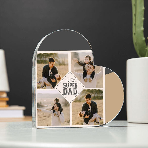 Corazón Acrílico Personalizado 'Super DAD': Placa con 4 Fotos – Un Regalo Único y Sentimental para Celebrar a Papá Jewelry ShineOn Fulfillment 