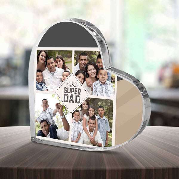 Corazón Acrílico Personalizado 'Super DAD': Placa con 4 Fotos – Un Regalo Único y Sentimental para Celebrar a Papá Acrylic/Heart ShineOn Fulfillment 