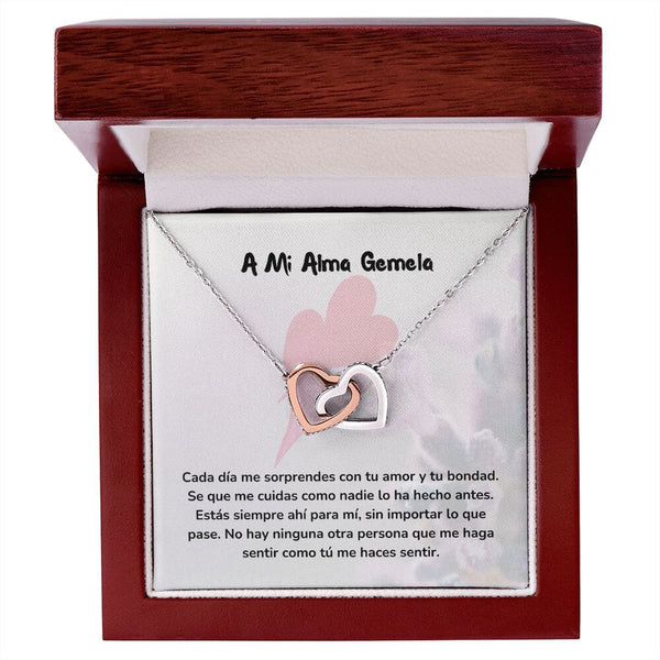 Corazones Entrelazados - Cada día me sorprendes con tu amor Jewelry/InterlockingHearts Acero Inoxidable Pulido &amp; Acabado en Oro Rosa Caja de Lujo Madera con Luz Led 