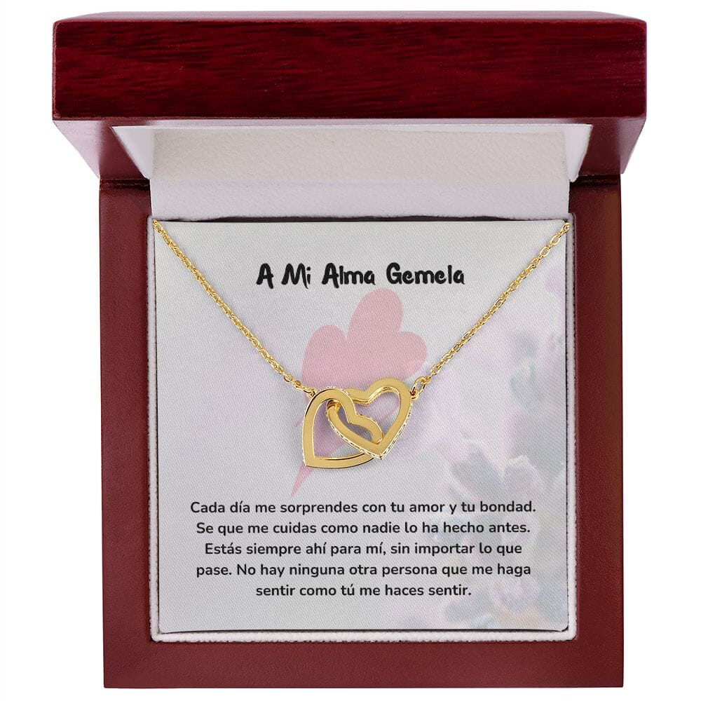 Corazones Entrelazados - Cada día me sorprendes con tu amor Jewelry/InterlockingHearts Acabado en Oro Amarillo de 18 quilates Caja de Lujo Madera con Luz Led 