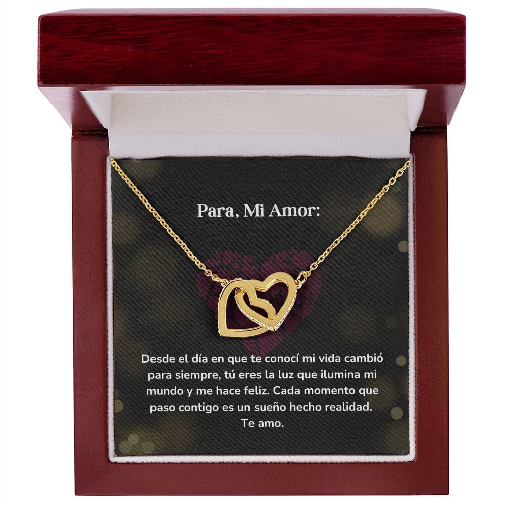 Corazones Entrelazados - Desde el día en que te conocí mi vida cambió para siempre Jewelry/InterlockingHearts Acabado en Oro Amarillo de 18 quilates Caja de Lujo Madera con Luz Led 