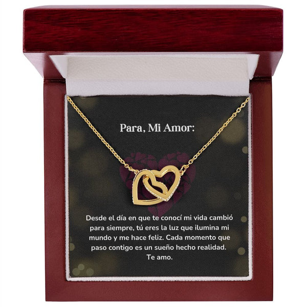 Corazones Entrelazados - Desde el día en que te conocí mi vida cambió para siempre Jewelry/InterlockingHearts Acabado en Oro Amarillo de 18 quilates Caja de Lujo Madera con Luz Led 