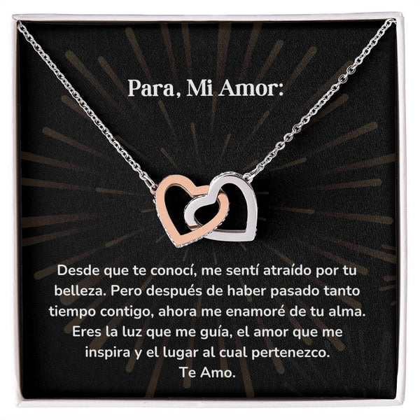 Corazones Entrelazados - Desde que te conocí, me sentí atraído por tu belleza. Jewelry/InterlockingHearts Acero Inoxidable Pulido &amp; Acabado en Oro Rosa Caja Estándard (GRATIS) 