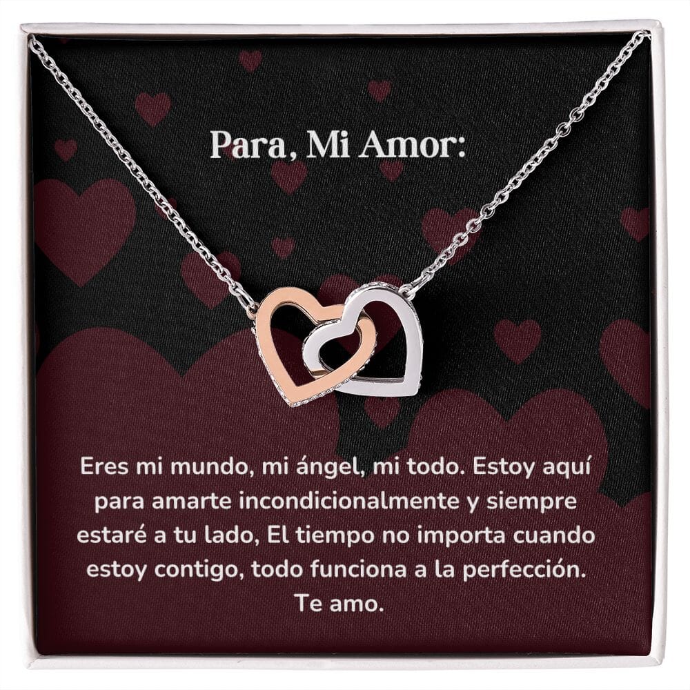 Corazones Entrelazados - Eres mi mundo, mi ángel, mi todo. Estoy aquí para amarte Jewelry/InterlockingHearts Acero Inoxidable Pulido &amp; Acabado en Oro Rosa Caja Estándard (GRATIS) 