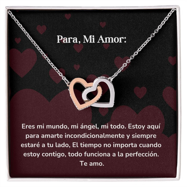 Corazones Entrelazados - Eres mi mundo, mi ángel, mi todo. Estoy aquí para amarte Jewelry/InterlockingHearts Acero Inoxidable Pulido &amp; Acabado en Oro Rosa Caja Estándard (GRATIS) 