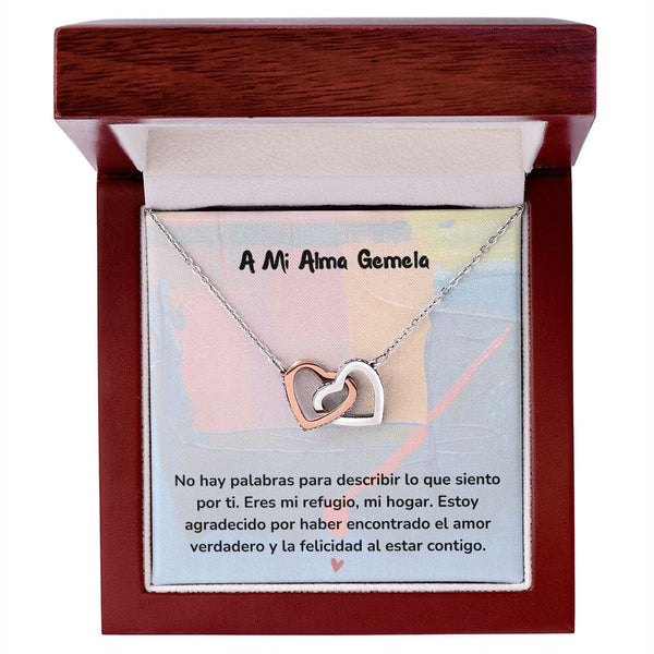 Corazones Entrelazados - Estoy agradecido por haber encontrado el amor verdadero Jewelry/InterlockingHearts Acero Inoxidable Pulido &amp; Acabado en Oro Rosa Caja de Lujo Madera con Luz Led 