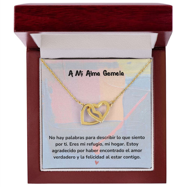 Corazones Entrelazados - Estoy agradecido por haber encontrado el amor verdadero Jewelry/InterlockingHearts Acabado en Oro Amarillo de 18 quilates Caja de Lujo Madera con Luz Led 