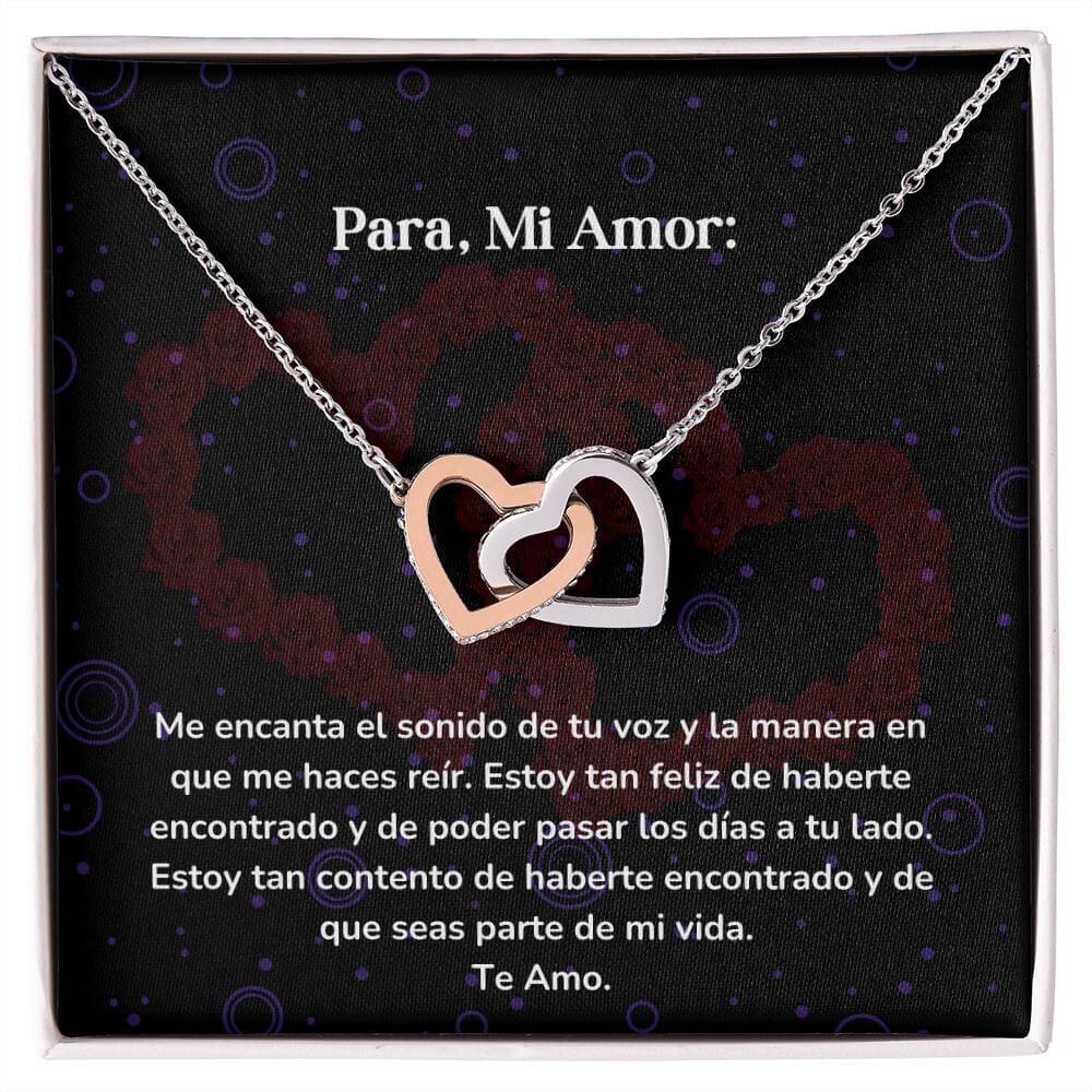 Corazones Entrelazados - Me encanta el sonido de tu voz y la manera en que me haces reír. Jewelry/InterlockingHearts Acero Inoxidable Pulido &amp; Acabado en Oro Rosa Caja Estándard (GRATIS) 