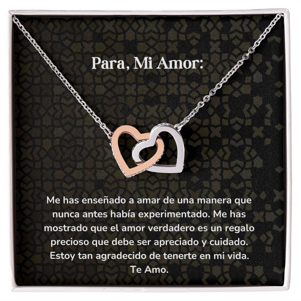 Corazones Entrelazados - Me has enseñado a amar de una manera que nunca antes había experimentado. Jewelry/InterlockingHearts Acero Inoxidable Pulido &amp; Acabado en Oro Rosa Caja Estándard (GRATIS) 