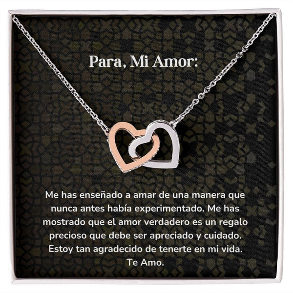 Corazones Entrelazados - Me has enseñado a amar de una manera que nunca antes había experimentado. Jewelry/InterlockingHearts Acero Inoxidable Pulido &amp; Acabado en Oro Rosa Caja Estándard (GRATIS) 