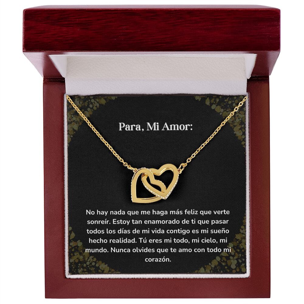 Corazones Entrelazados - No hay nada que me haga más feliz que verte sonreír Jewelry/InterlockingHearts Acabado en Oro Amarillo de 18 quilates Caja de Lujo Madera con Luz Led 