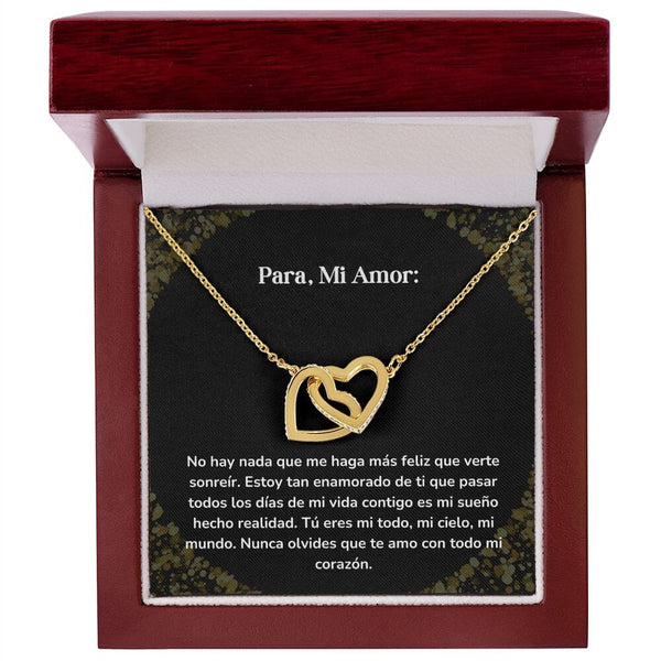 Corazones Entrelazados - No hay nada que me haga más feliz que verte sonreír Jewelry/InterlockingHearts Acabado en Oro Amarillo de 18 quilates Caja de Lujo Madera con Luz Led 