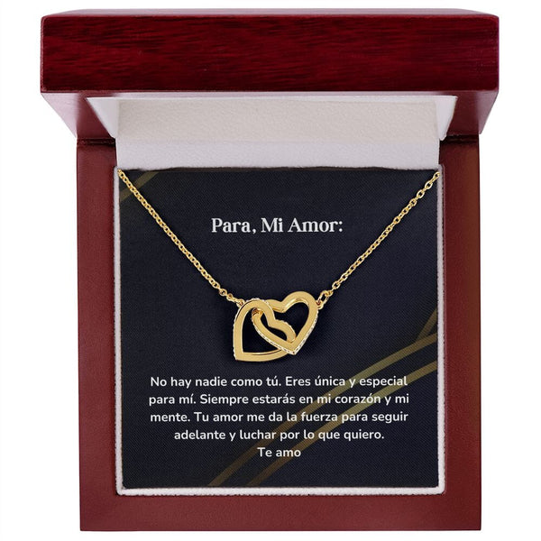 Corazones Entrelazados - No hay nadie como tú. Eres única y especial para mí Jewelry/InterlockingHearts Acabado en Oro Amarillo de 18 quilates Caja de Lujo Madera con Luz Led 