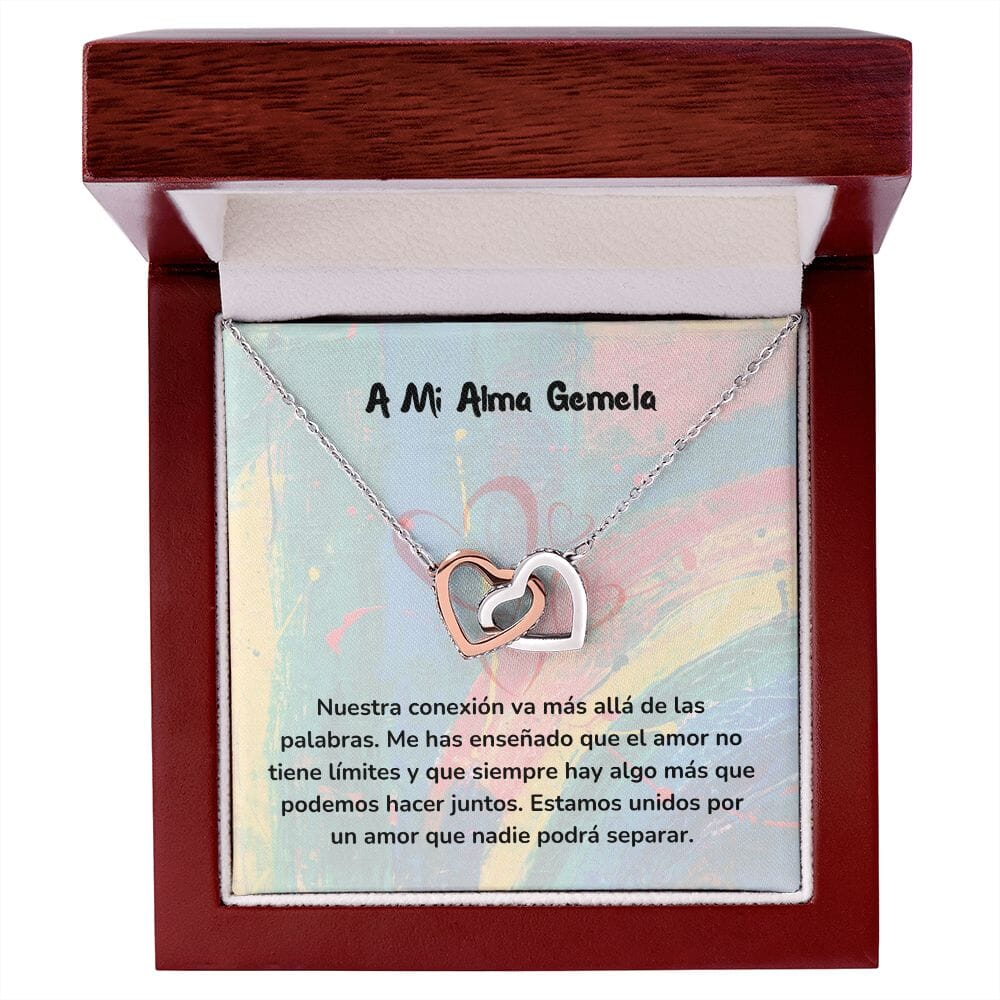 Corazones Entrelazados - Nuestra conexión va más allá de las palabras. Jewelry/InterlockingHearts Acero Inoxidable Pulido &amp; Acabado en Oro Rosa Caja de Lujo Madera con Luz Led 