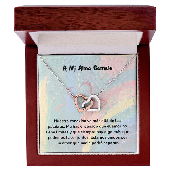 Corazones Entrelazados - Nuestra conexión va más allá de las palabras. Jewelry/InterlockingHearts Acero Inoxidable Pulido &amp; Acabado en Oro Rosa Caja de Lujo Madera con Luz Led 