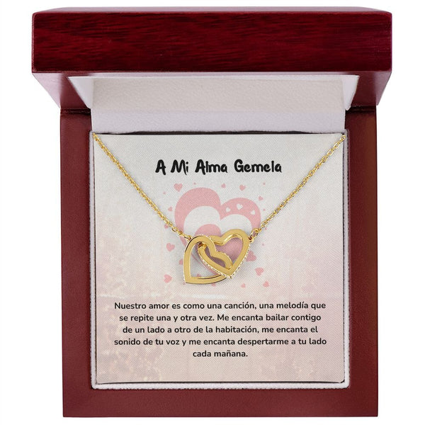 Corazones Entrelazados - Nuestro amor es como una canción Jewelry/InterlockingHearts Acabado en Oro Amarillo de 18 quilates Caja de Lujo Madera con Luz Led 
