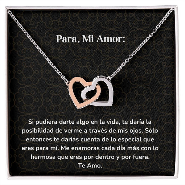 Corazones Entrelazados - Si pudiera darte algo en la vida, te daría la posibilidad de verme a través de mis ojos Jewelry/InterlockingHearts Acero Inoxidable Pulido &amp; Acabado en Oro Rosa Caja Estándard (GRATIS) 