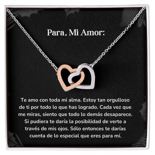 Corazones Entrelazados - Te amo con toda mi alma. Estoy tan orgulloso de ti por todo lo que has logrado. Jewelry/InterlockingHearts Acero Inoxidable Pulido &amp; Acabado en Oro Rosa Caja Estándard (GRATIS) 