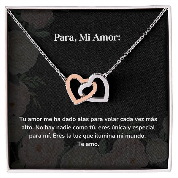 Corazones Entrelazados - Tu amor me ha dado alas para volar cada vez más alto Jewelry/InterlockingHearts Acero Inoxidable Pulido &amp; Acabado en Oro Rosa Caja Estándard (GRATIS) 
