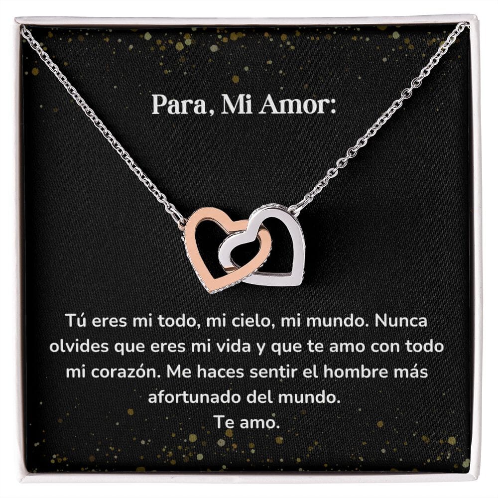 Corazones Entrelazados - Tú eres mi todo, mi cielo, mi mundo. Nunca lo olvides Jewelry/InterlockingHearts Acero Inoxidable Pulido &amp; Acabado en Oro Rosa Caja Estándard (GRATIS) 