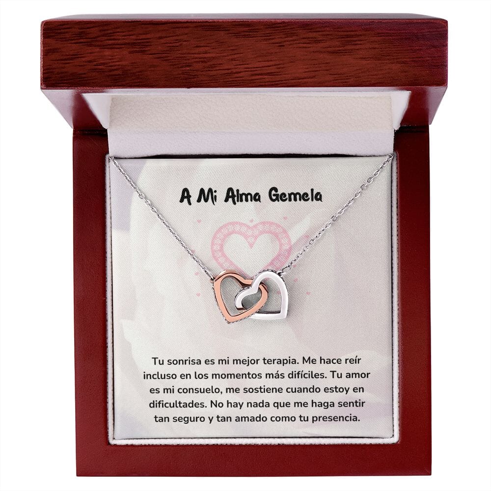 Corazones Entrelazados - Tu sonrisa es mi mejor terapia Jewelry/InterlockingHearts Acero Inoxidable Pulido &amp; Acabado en Oro Rosa Caja de Lujo Madera con Luz Led 