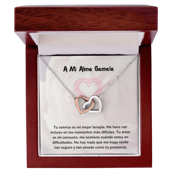 Corazones Entrelazados - Tu sonrisa es mi mejor terapia Jewelry/InterlockingHearts Acero Inoxidable Pulido &amp; Acabado en Oro Rosa Caja de Lujo Madera con Luz Led 