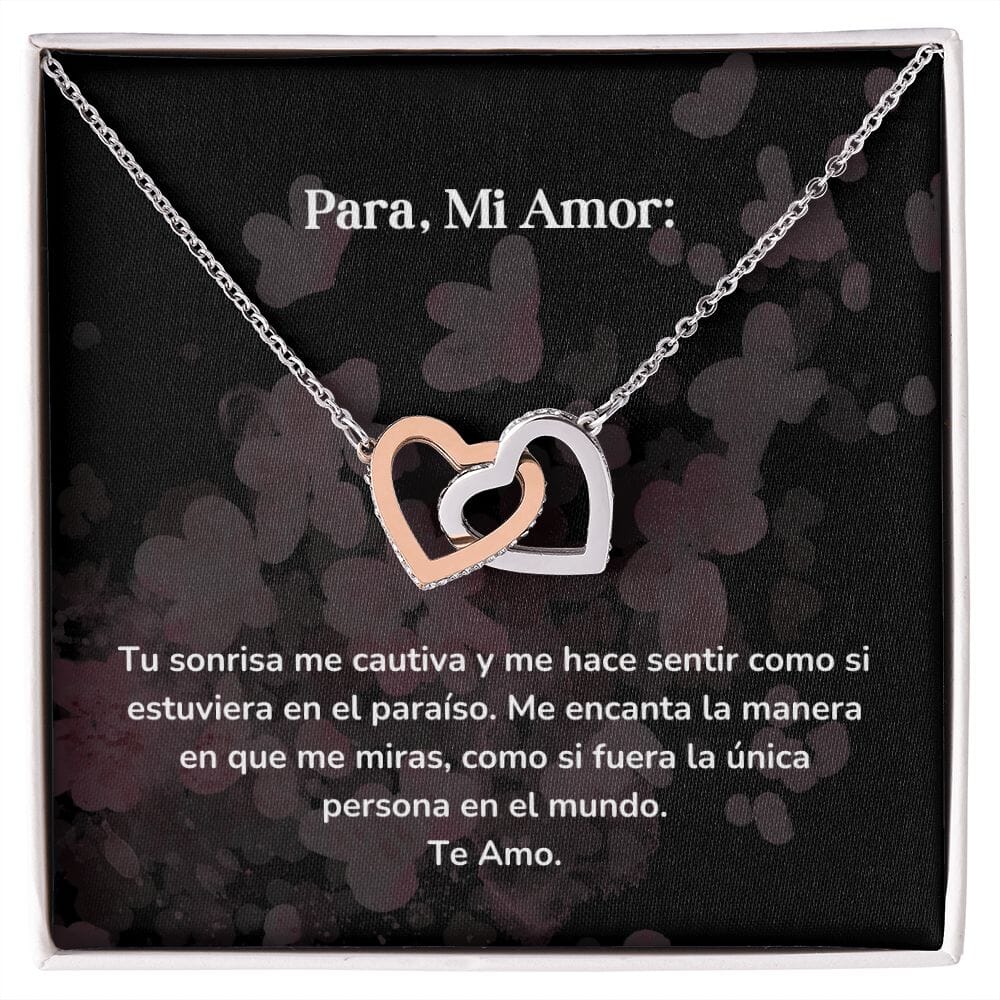 Corazones Entrelazados - Tu sonrisa me cautiva y me hace sentir como si estuviera en el paraíso. Jewelry/InterlockingHearts Acero Inoxidable Pulido &amp; Acabado en Oro Rosa Caja Estándard (GRATIS) 
