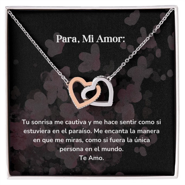 Corazones Entrelazados - Tu sonrisa me cautiva y me hace sentir como si estuviera en el paraíso. Jewelry/InterlockingHearts Acero Inoxidable Pulido &amp; Acabado en Oro Rosa Caja Estándard (GRATIS) 