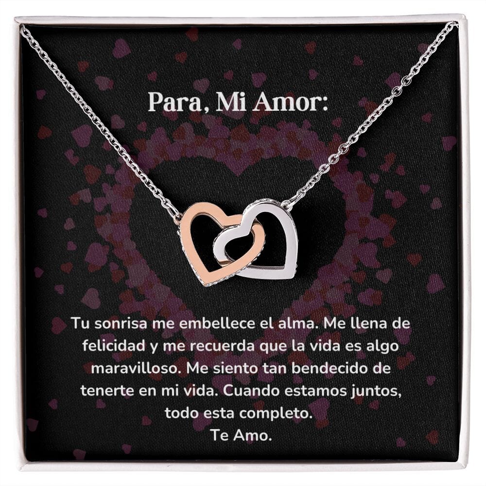 Corazones Entrelazados - Tu sonrisa me embellece el alma. Me llena de felicidad Jewelry/InterlockingHearts Acero Inoxidable Pulido &amp; Acabado en Oro Rosa Caja Estándard (GRATIS) 