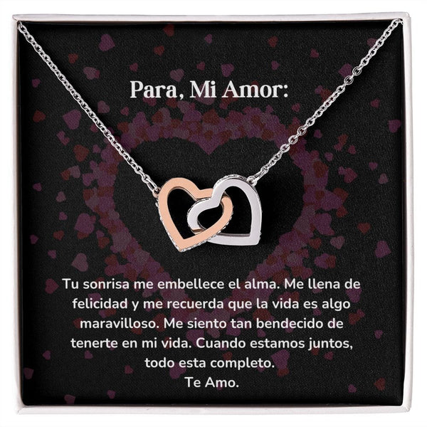 Corazones Entrelazados - Tu sonrisa me embellece el alma. Me llena de felicidad Jewelry/InterlockingHearts Acero Inoxidable Pulido &amp; Acabado en Oro Rosa Caja Estándard (GRATIS) 