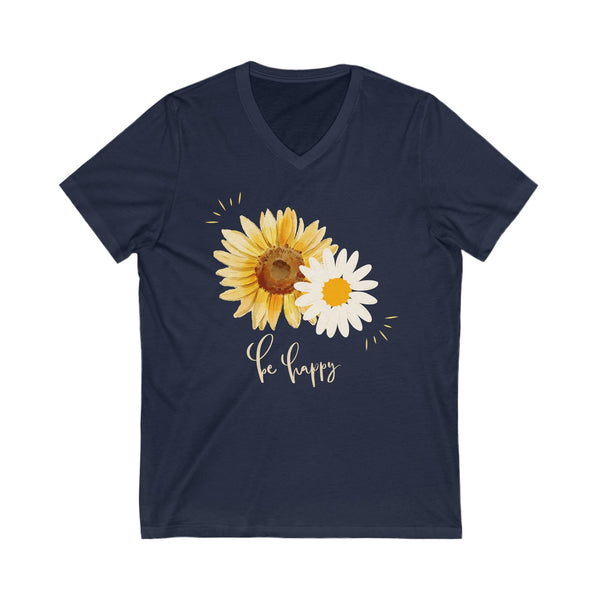 Daisy Delight: Exclusiva Camiseta 'Be Happy' - Solo en Nuestra Web V-neck Printify S Navy 