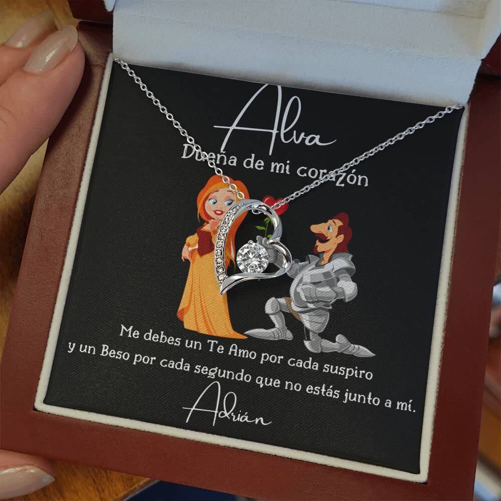 Dueña de mi corazón - Collar Forever Love para la Esposa. Jewelry/ForeverLove Acabado en oro blanco de 14k Caja de Madera Lujo Con Luz LED 