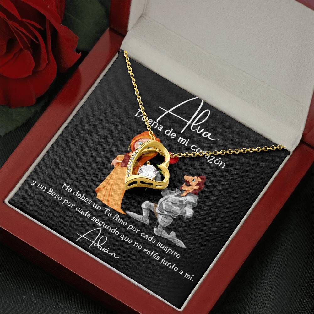 Dueña de mi corazón - Collar Forever Love para la Esposa. Jewelry/ForeverLove Acabado en oro amarillo de 18k Caja de Madera Lujo Con Luz LED 